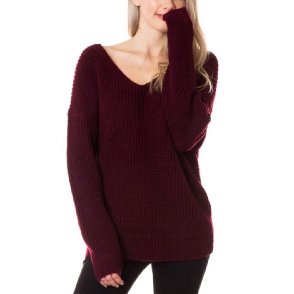 LAST: Large Twist Back Sweater in Wine - Picture 2 of 4